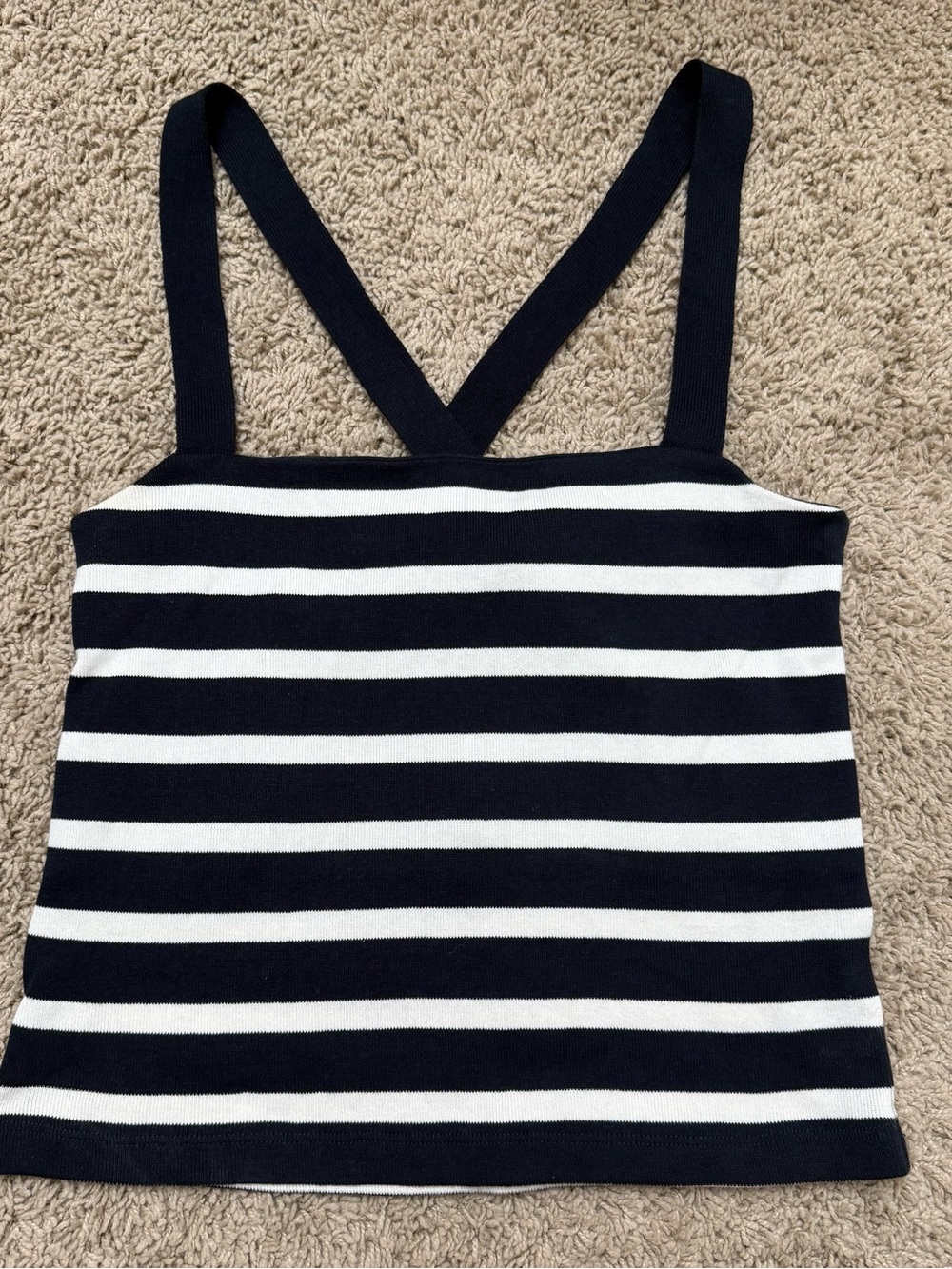 Massimo Dutti Navy and White Striped Square Neck Tank